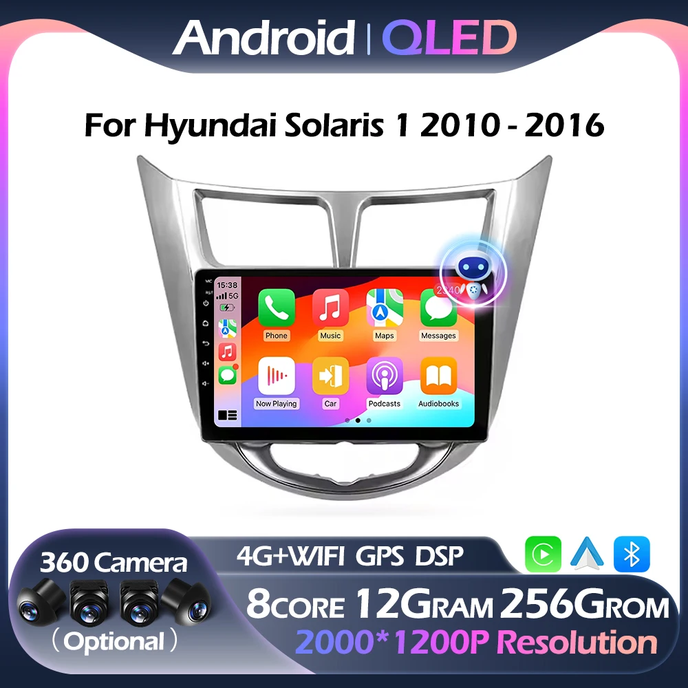 

QLED 4G WIFI Car Radio For Hyundai Solaris 1 2010 - 2016 Multimedia Navigation Player Android Auto CarPlay FM DSP Bluetooth