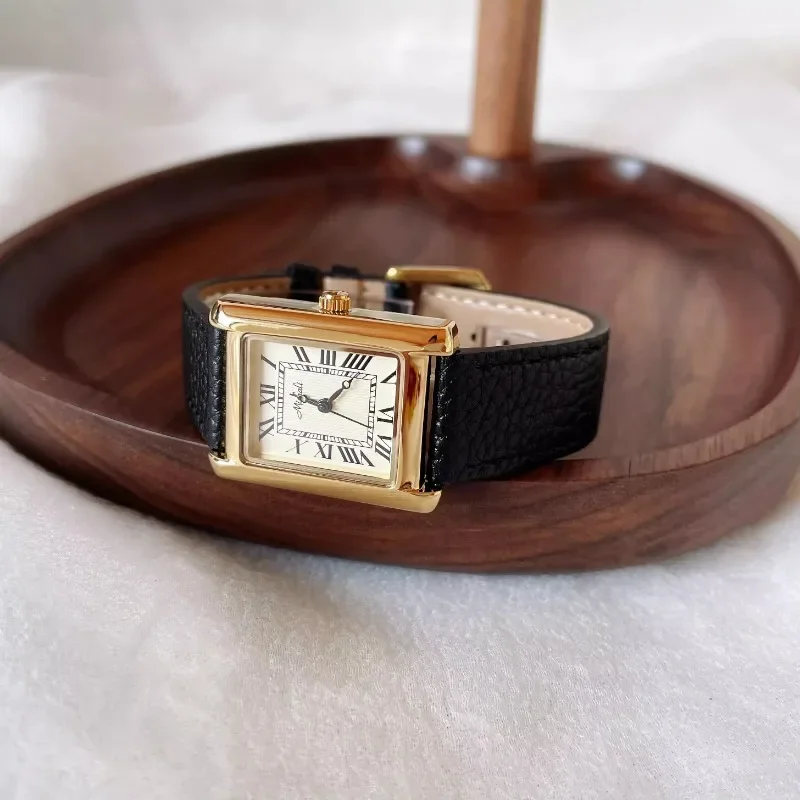 Luxury Women's Watch Quartz Vintage Gold Plated Roman Number H Dial Leather Strap Watch for Women