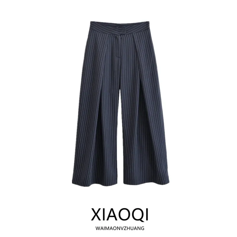 하이 웨이스트 스트라이프 와이드 레그 팬츠 가을 신상 여성 패션 캐주얼 바지 다용도 롱 팬츠 우아한 스타일