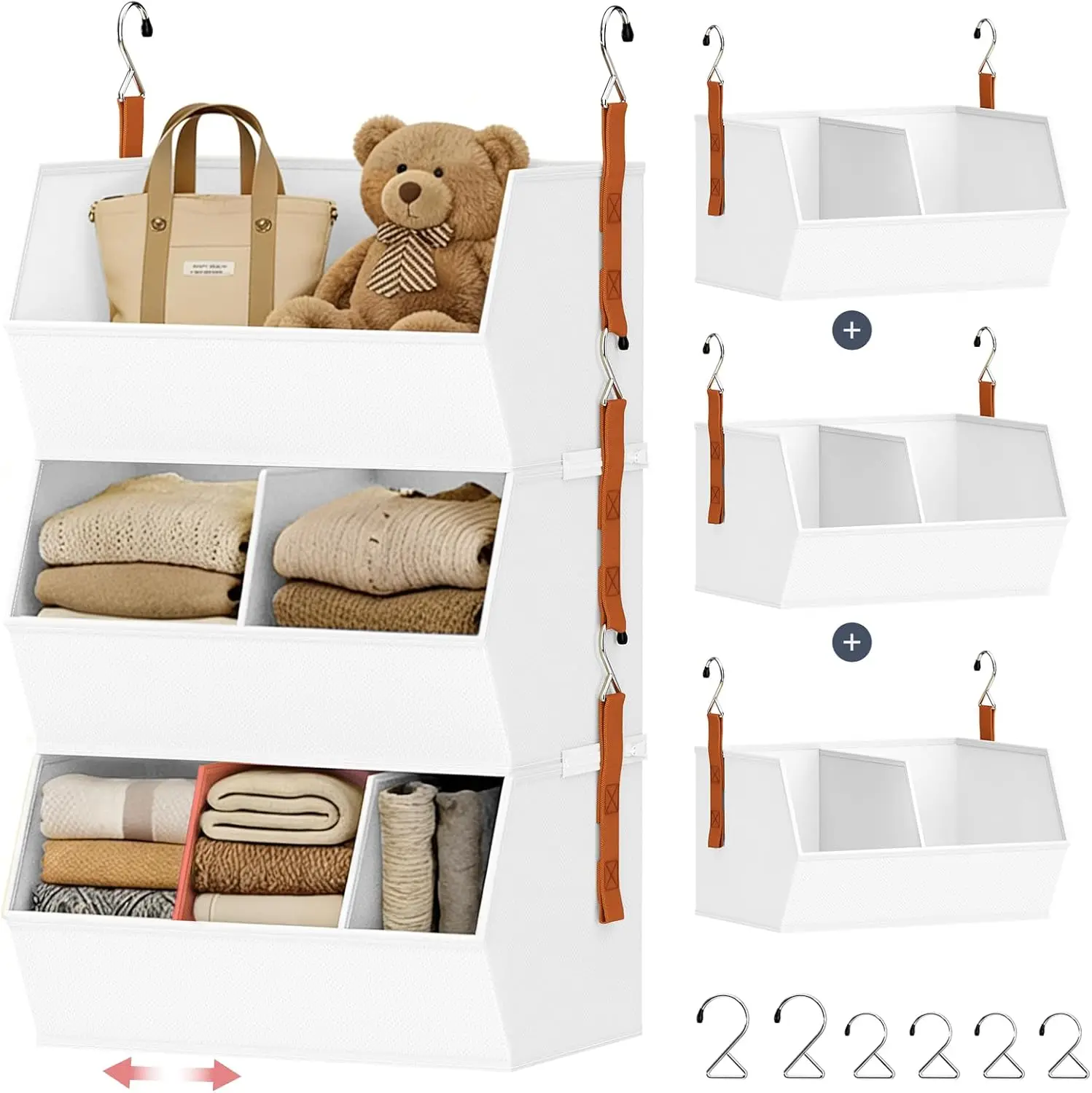 

Hanging Closet Organizer Extra Large, Clothes Hanging Shelves for Closet with Divider, Collapsible Closet Storage System, Fab