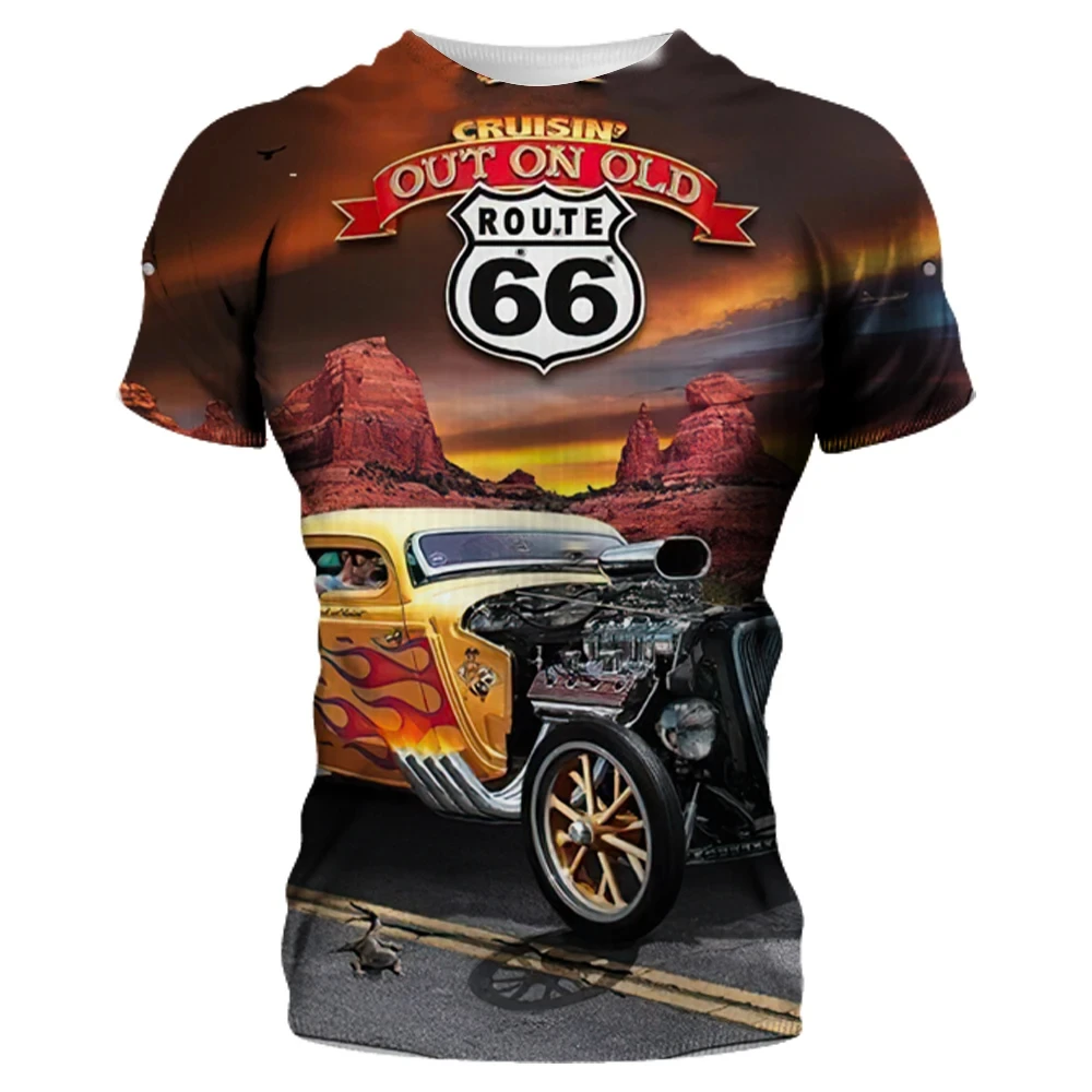 Camiseta con estampado de Ghost Route 66 para hombre, ropa informal holgada de manga corta, Tops, ropa de calle de gran tamaño, novedad de 2024