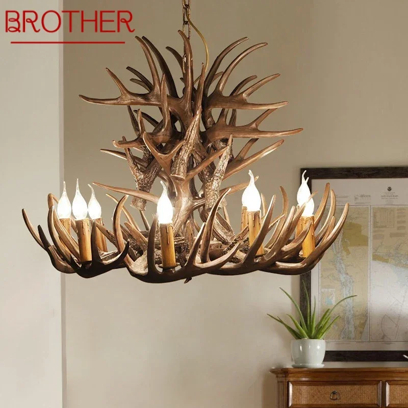 

BROTHER American Deer Antler Chandelier Retro Creative Restaurant Clothing Store Living Room Cafe Bar Homestay Pendant light