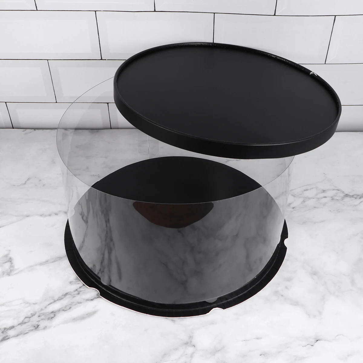 Plastic Cake Box Round Cake Packaging Boxes Transparent Organizer for Home Dessert Shop (Black, Single-layer) (10inch)