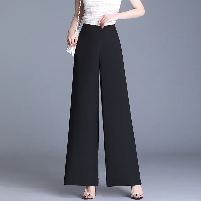 

2023 Summer High Waist Chiffon Wide Leg Pants Women High Quality Elegant Long Trousers Women Loose Casual Black Pants