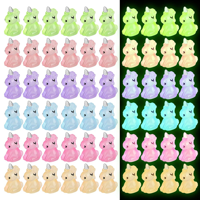 12/24/36pcs Mini Unicorn Resin Luminous Miniature Figurines Glow in the Dark for Home Garden Ornaments Party Decor Kids Gifts