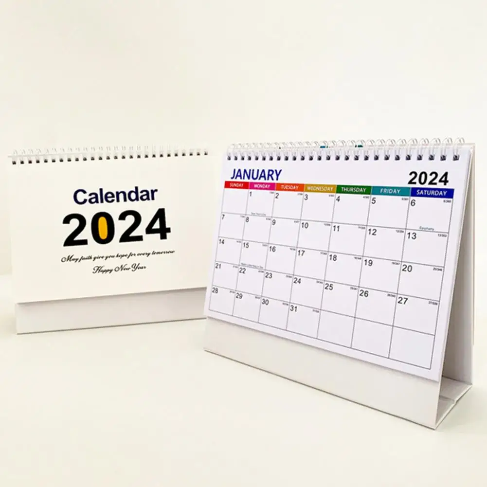 Calendario da tavolo in carta 2024 calendario da tavolo inglese stile semplice piano a spirale libro per la pianificazione degli eventi registrazione della data dell'ufficio