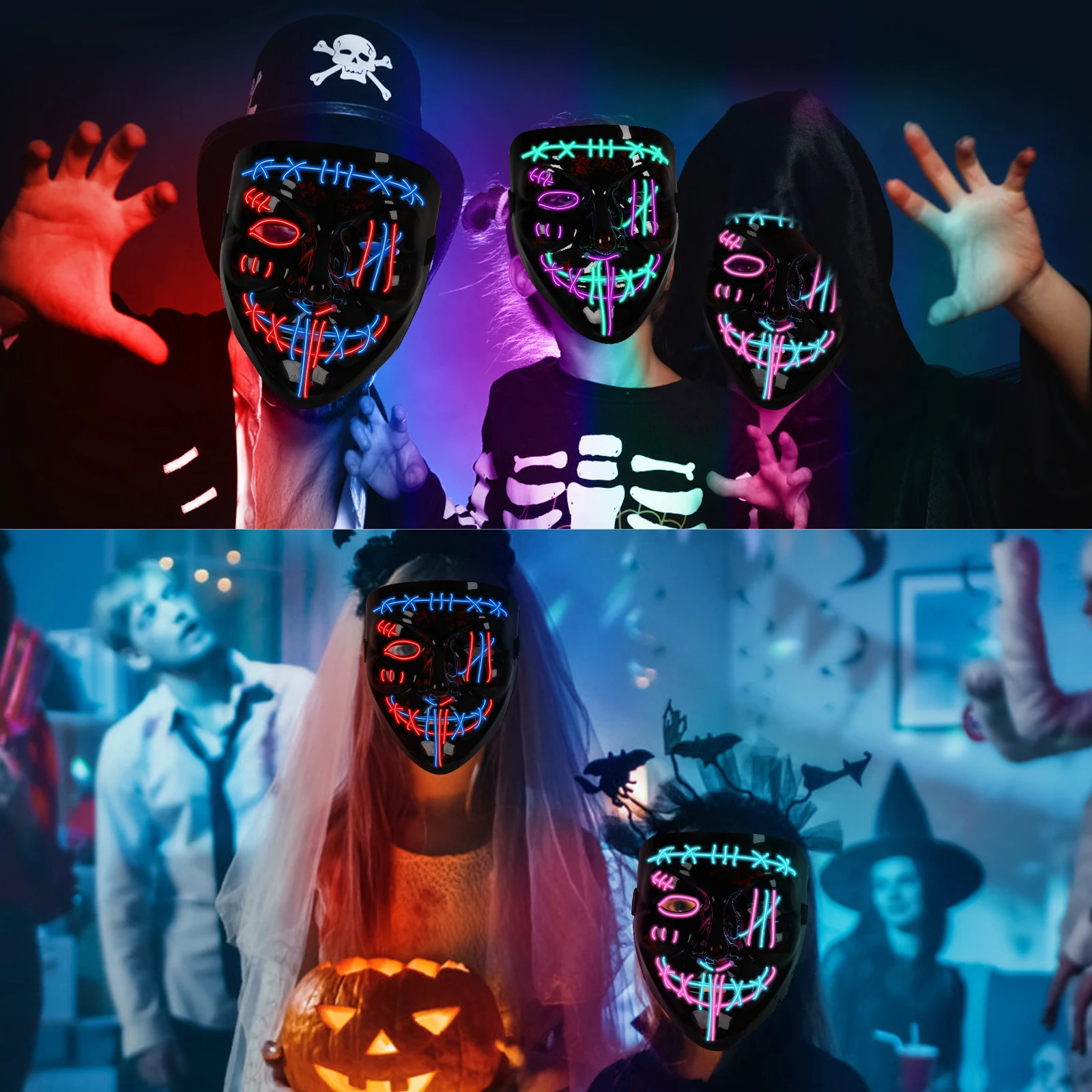 어린이용 LED 조명 장식 할로윈 마스크 3개 세트 - - Led Purge Mask Halloween 리뷰 및 가격
