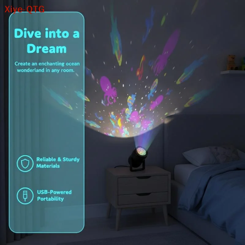 Ocean Pattern USB Projector Light LED Atmosphere Lamp IP65 Waterproof Dimmable Stage Lighting for Garden Patio Party Decor