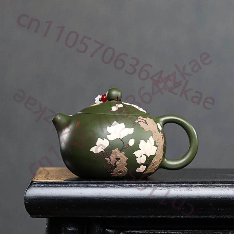 

Handmade Tea Pot Marked Xishi Pot 9 Infuser Hole Flower Relief Yixing Zisha Clay