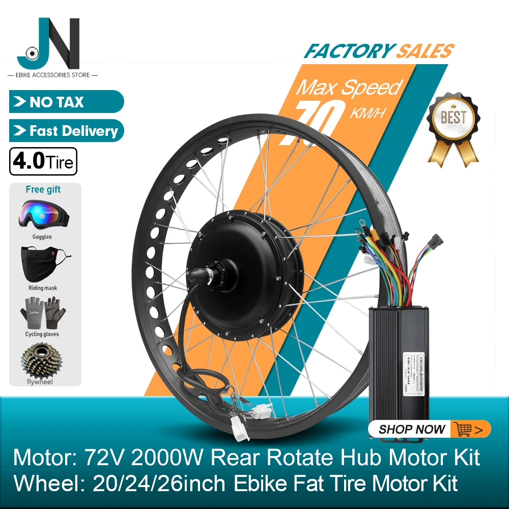 

Electric Snow Bike Motor Kit 72V 2000W 4.0Tyre Brushless Gearless Rear Hub Motor Wheel for E-bike Conversion Kit Dropout 190mm