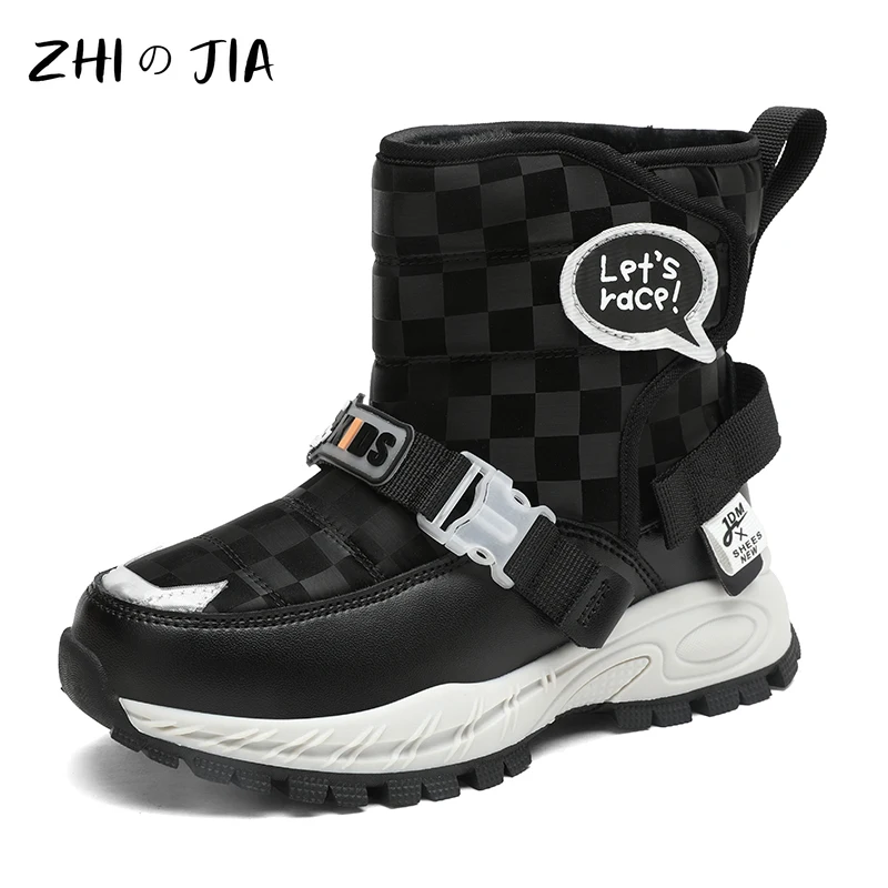 Children\'s New Anti Slip Snow Boots Outdoor Sports High Top Plush Boots Boys and Girls Fashion Trendy MatchingWarm Shoes 30-38