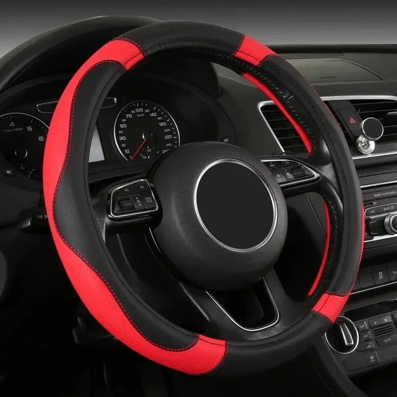 غطاء جلدي قابل للتنفس مضاد للانزلاق - غطاء حماية لعجلة قيادة السيارة، غطاء من الألياف الدقيقة مناسب لمعظم المركبات. #4