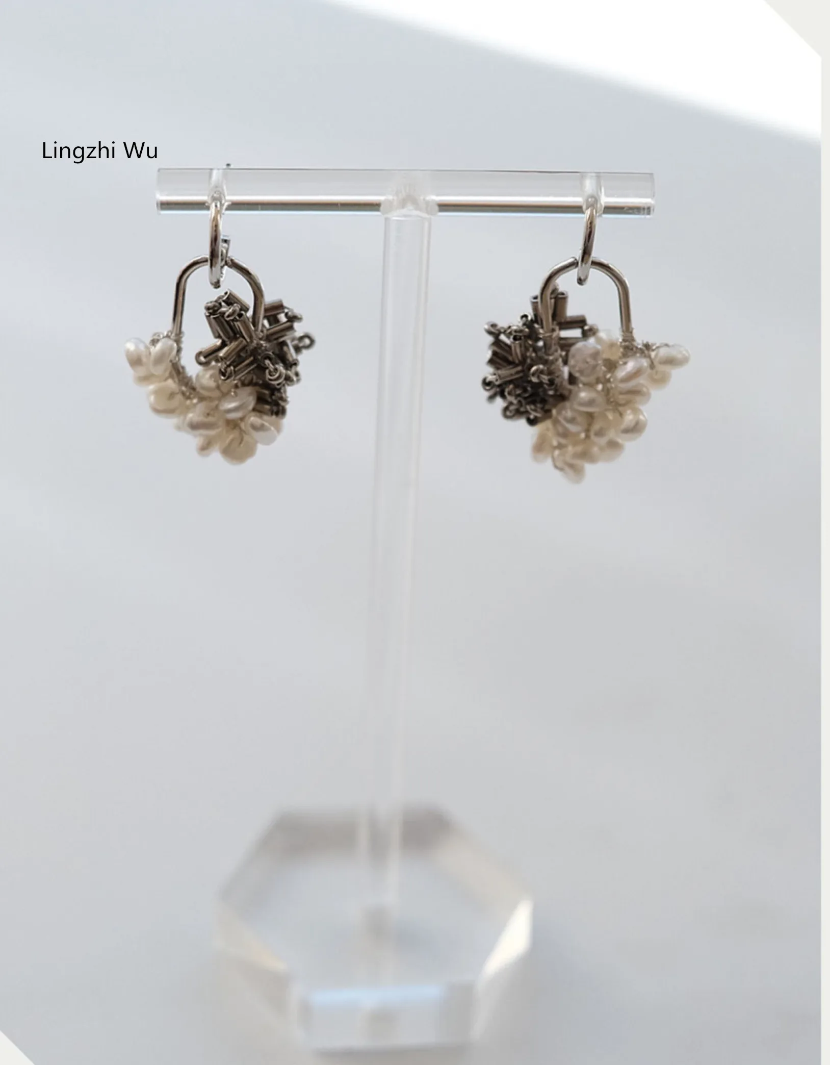 Lingzhi Wu-Original Handmade Freshwater Pearl Weave Earrings, Female Design Stud, Top Quality, New Arrival