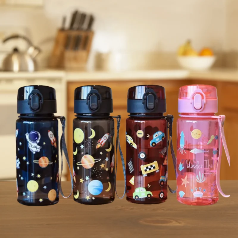

3D Printed 400ml Cartoon Space/Car/fish/ Pattern Plastic cup Water Bottle Portable Cute Straw Cup Leak-proof Drinking