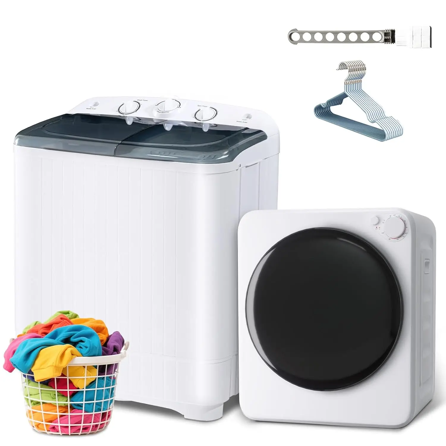 Portable Washer and Dryer Combo Set, 1.8 Cu.Ft Portable Clothes Dryers with 5 Modes, 22 lbs Twin Tub Washing Machine, Compact Wa