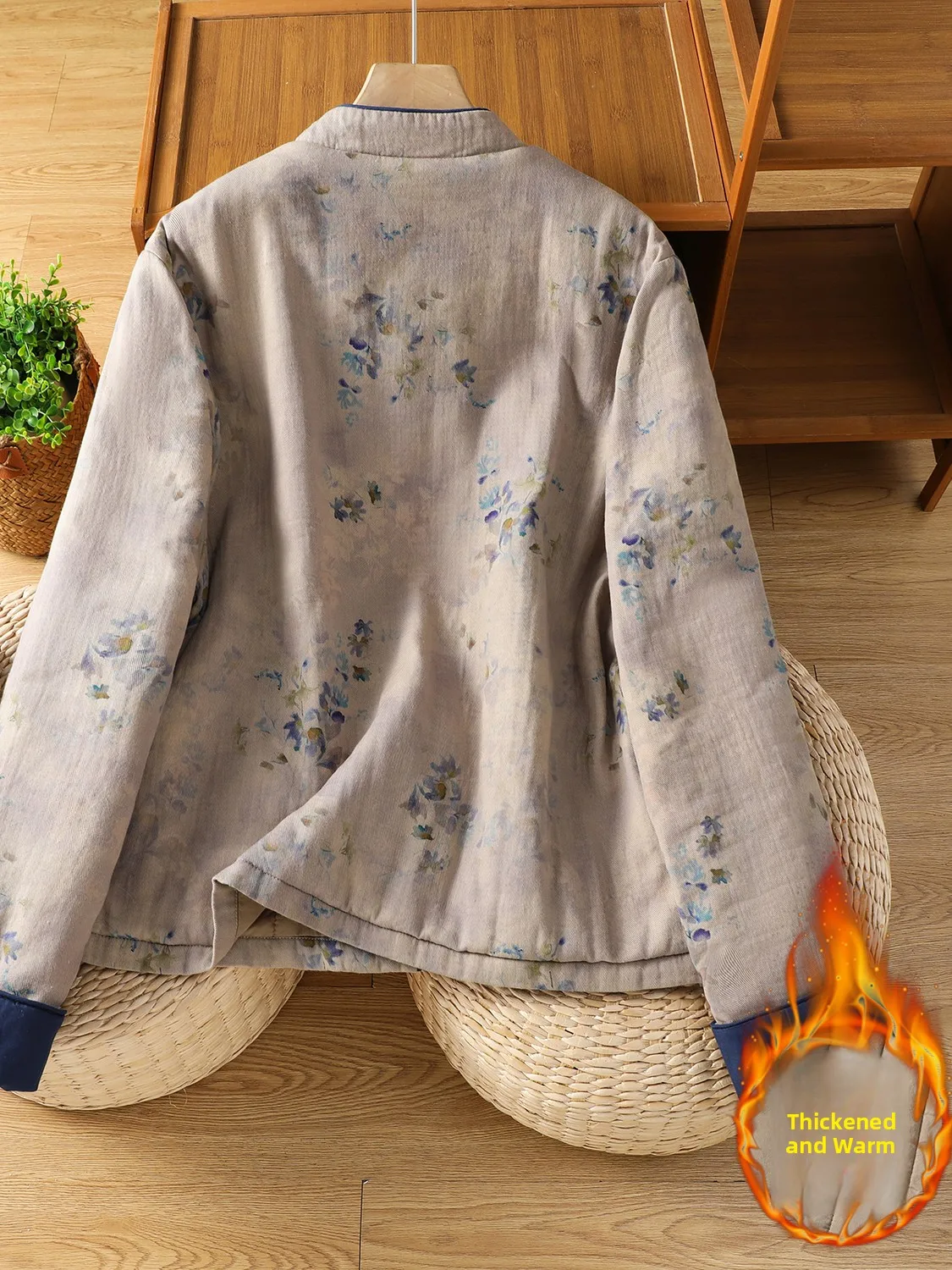 Thiened Cotton Jaet Colletto alla coreana da donna Bottoni Stampa frontale Capispalla caldo Autunno Inverno Nuovo Sle Retro Vestibilità ampia Lunga S...