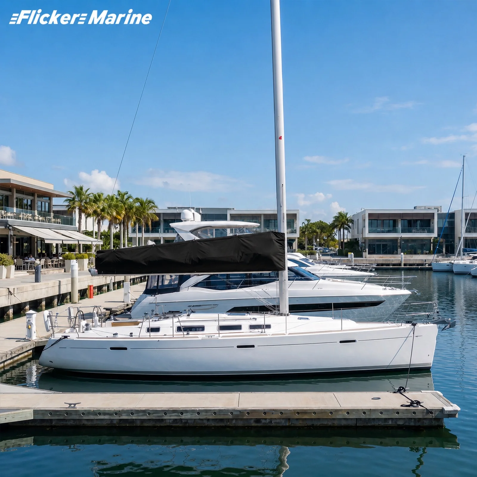 FLICKER MARINE Mainsail Boom Cover Standard Style Multi Size Polyester UV Resistant Durable Reinforced Stitching Sailboat Cover