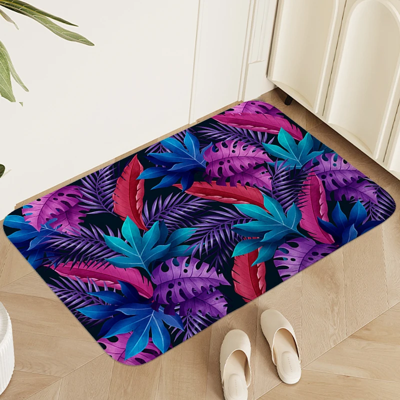 

Tropical Leaf Pattern Floor Mats Front Door Carpet for Bedroom Washable Non-slip Kitchen Living Room Rug Soft Bathmat Home