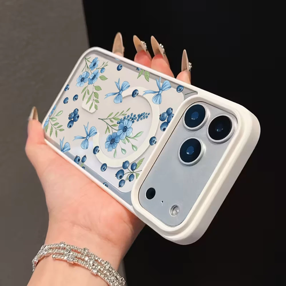 Blaubeer-Blumenmuster Transparente Hülle für iPhone 17 14 12 Pro Max 13 16 15 Plus 11 Hüllen für Magsafe Kabelloses Laden Stoßfeste Schutzhülle – Detail 22