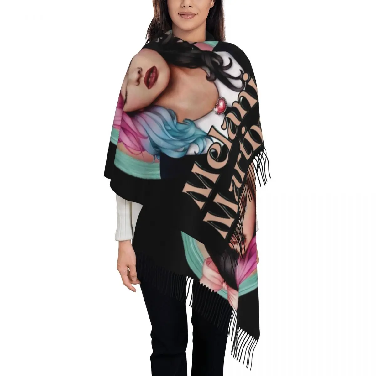 

Melanie Martinez Face Scarf for Women Winter Warm Cashmere Shawl Wrap Crybaby Long Scarves with Tassel Daily Wear