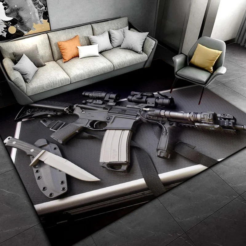 Rifle Pistol Revolver Gun Cartoon Area Rug,Carpet Rug for Living Room Bedroom,Kitchen Doormat Bathroom Anti-slip Floor Mat cool