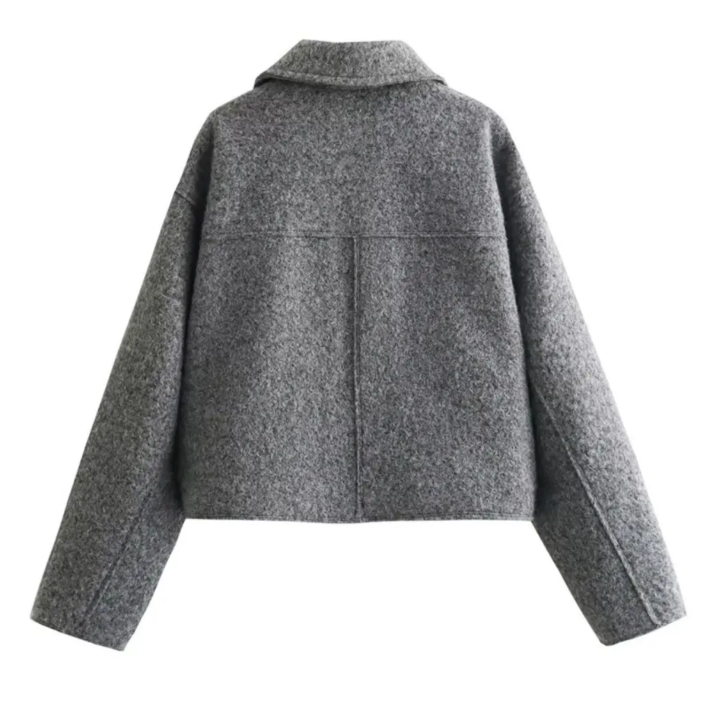 

Women's Solid Color Lapel Long Sleeve Wool Coat Autumn Winter Casual Loose Fit Short Style by