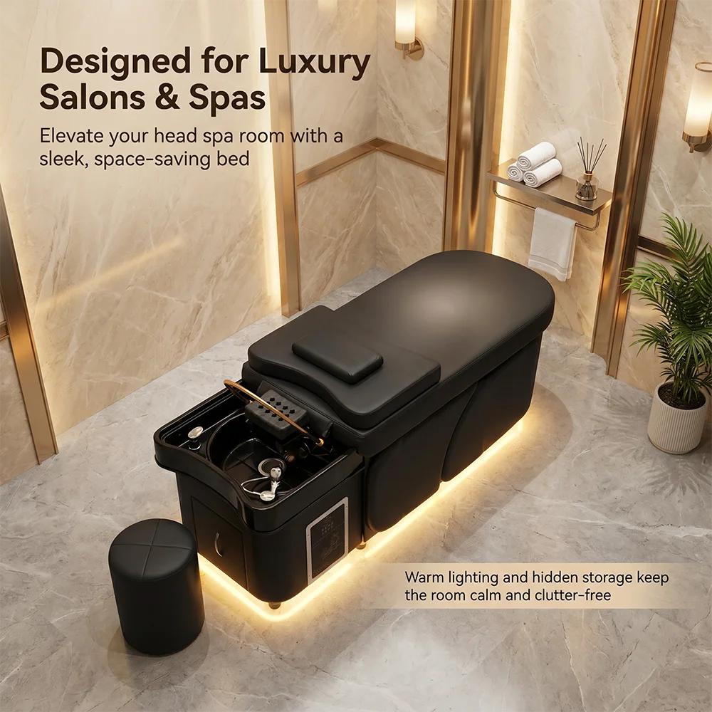 Water Cycle Shampoo Bowl and Chair Hair Washing Massage Salon Storage Korean Head Spa Bed with Enclosed Lockers