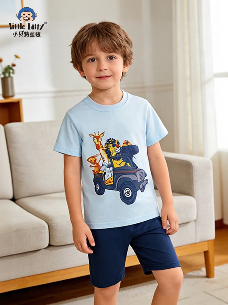 

Boys' 2-Piece Outfit Short-Sleeve Set Cartoon Animal Print round Neck Summer Clothing for Ages 3-8 Baby T-shirt