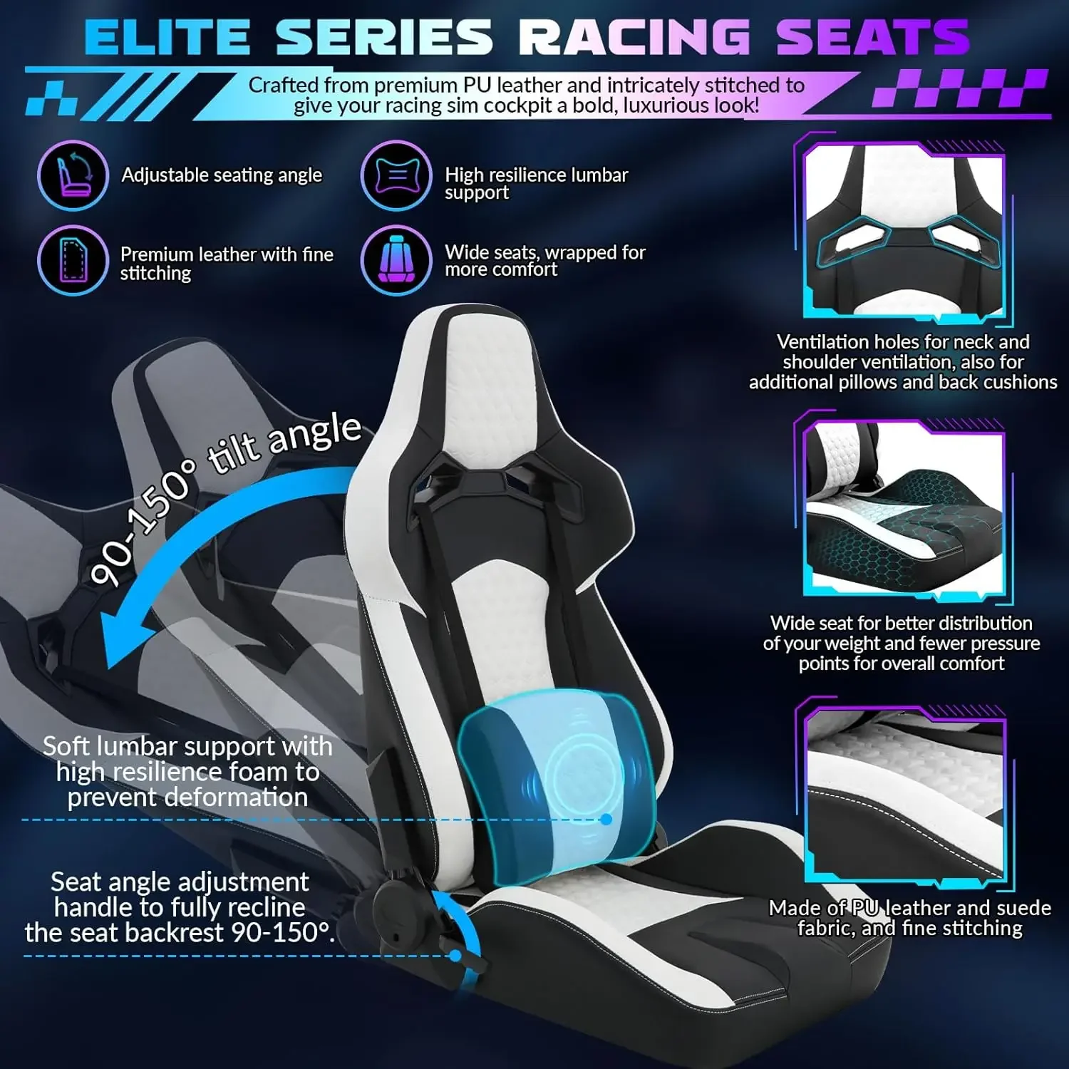 Racing Simulator Cockpit: Elite Series Rennsitz, verstellbare Radhalterung, passend für Logitech/Fanatec (keine Rad/Pedale/Shifter)
