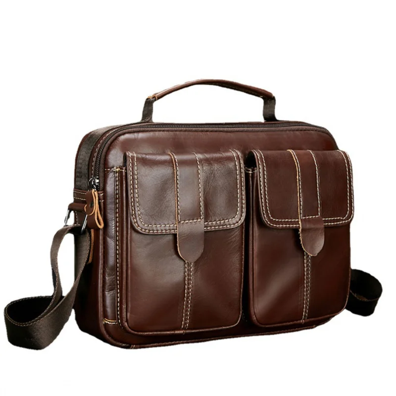 New Genuine Leather Men's Shoulder Bag Large Capacity Cowhide Messenger Bag Business Man Handbag Casual Crossbody Bag