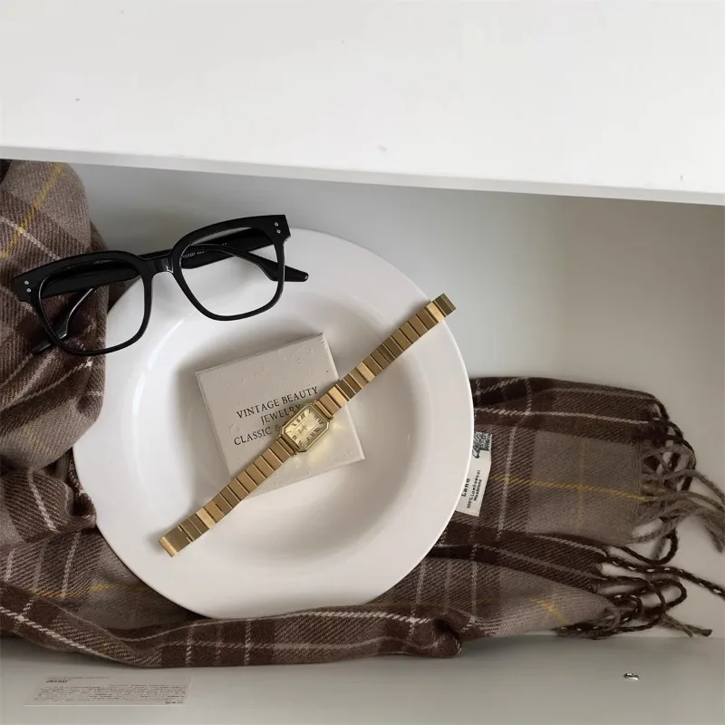 Reloj Vintage para mujer, reloj sencillo para estudiantes, correa de acero y bambú, relojes vintage para personas mayores con sentido del temperamento, relojes versátiles para mujer