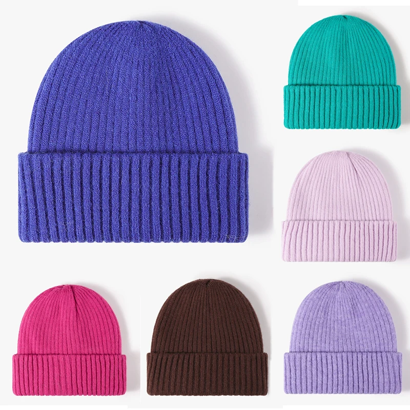 

knitted beanies hats for women and men unisex winter hats bright colors cute skullies thickened