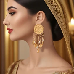 Turkish Kurd Coin Earring Gold Color Arabic Middle East Bridal Ear Drop Muslim Women Dangle Earrings Wedding Jewelry