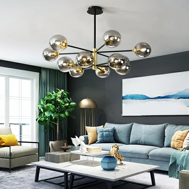 

Modern Glass Ball Chandelier Nordic Led Round Ball Pendant Lights Indoor Black Retro Vintage Loft Chandelier Home Dece Lamps