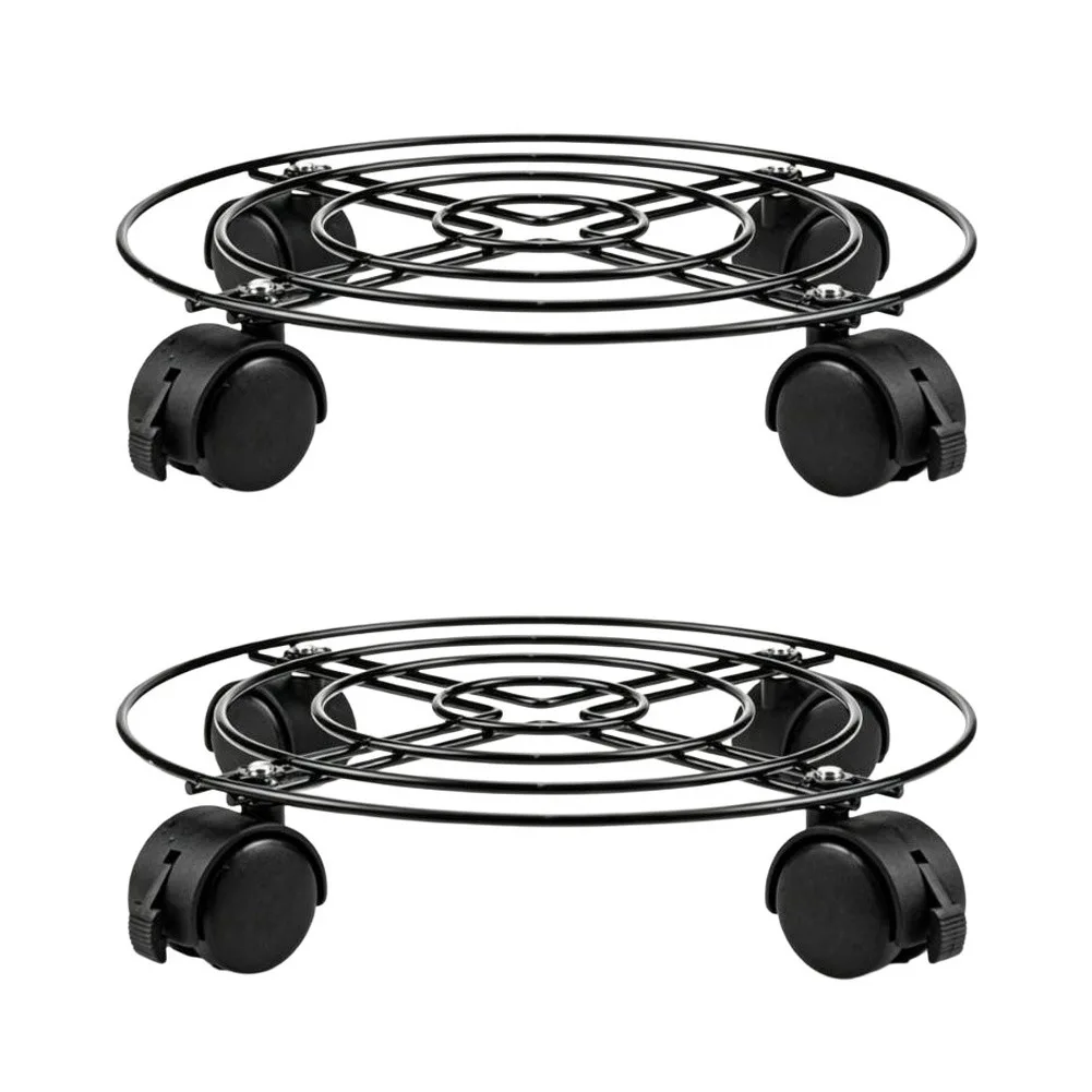 2 Pack Round Plant Caddy with 4 Plastic Wheels and Robust Metal Construction for Moving Garden Pots Indoors Outdoors