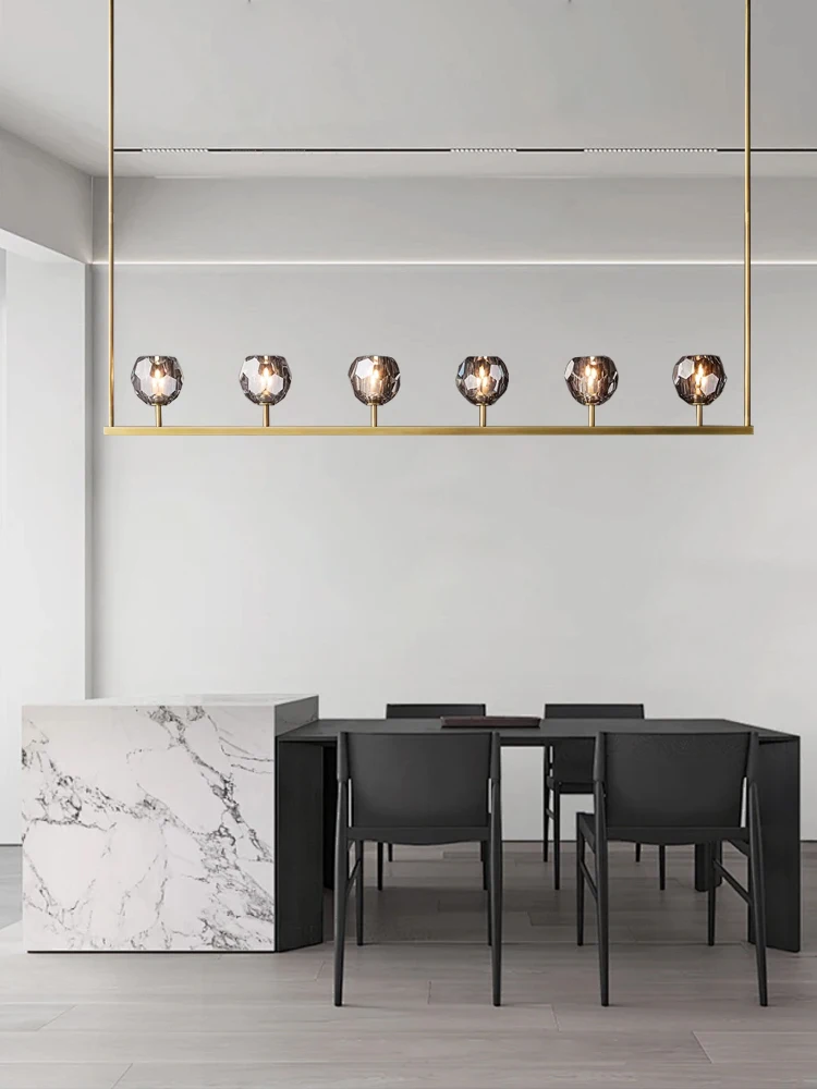 Modern Kitchen Island Bar Decoration Hanglamp Minimalist Black Bronze Long Copper Crystal Chandelier Lights over Dining Table