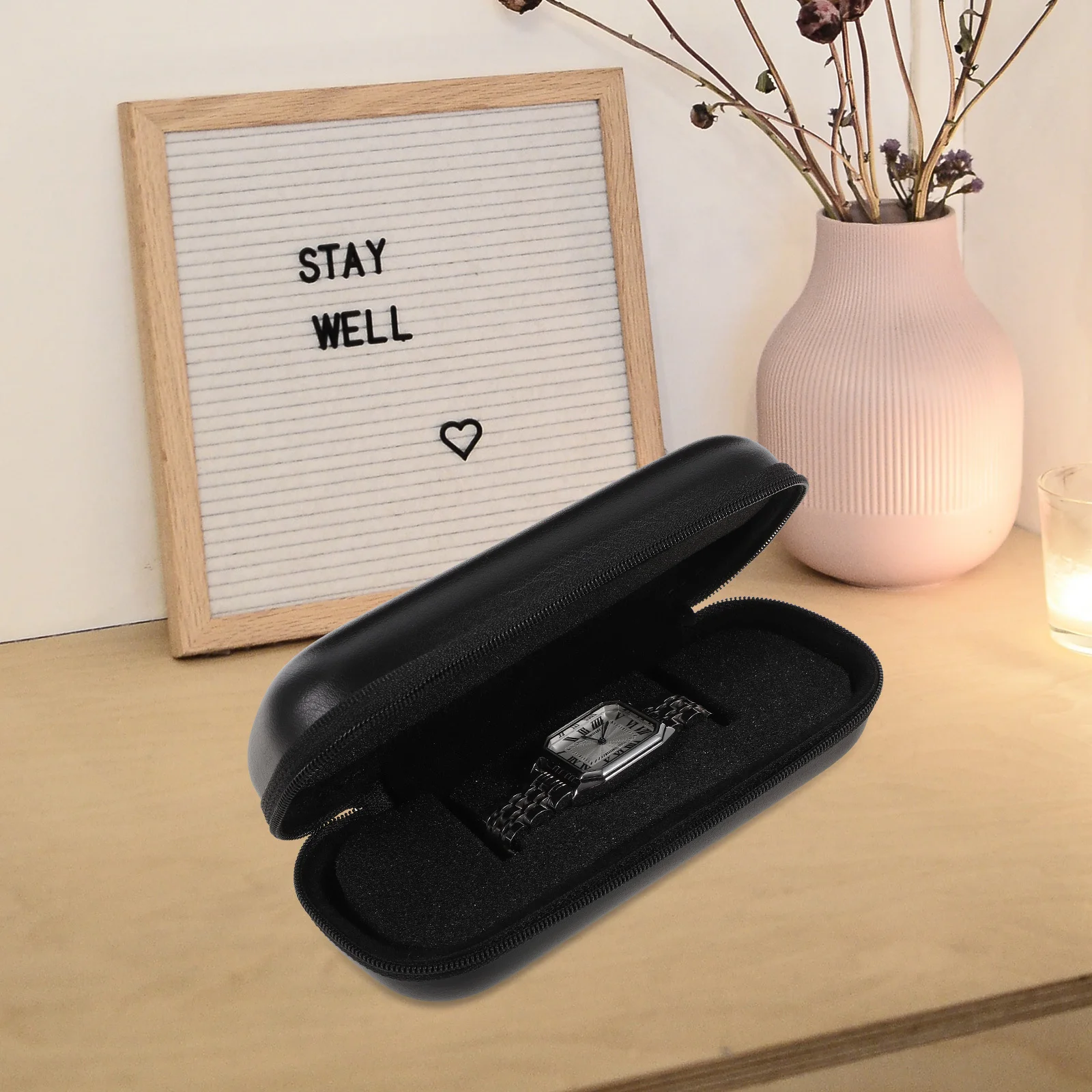 Portable Watch Storage Box for Men Smooth Zipper Design Travel Organizer Case Compact Lightweight Watch Holder for Business