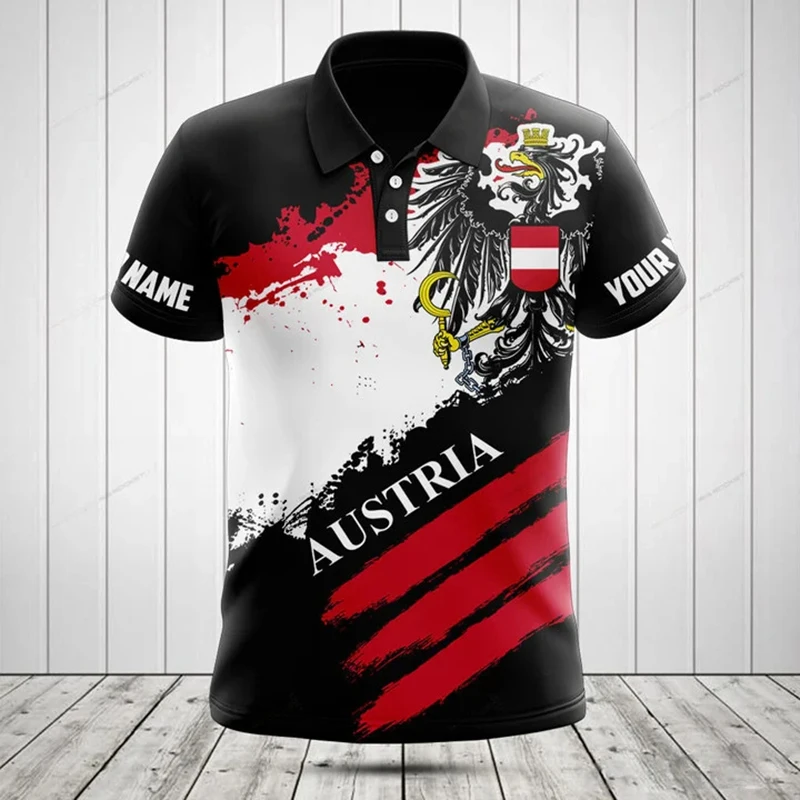 Camiseta Polo con Gráfico de la Bandera de Austria Personalizada, Jersey Deportivo de Moda para Hombre, Manga Corta, Estilo Urbano Unisex para Uso Diario