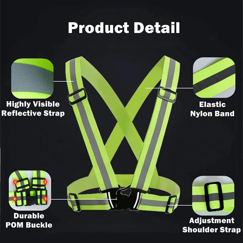 Destaque Correias Reflexivas Ajustável Segurança Vest Night Work Running Riding Clothing Vest Elastic Band Safety Jacket