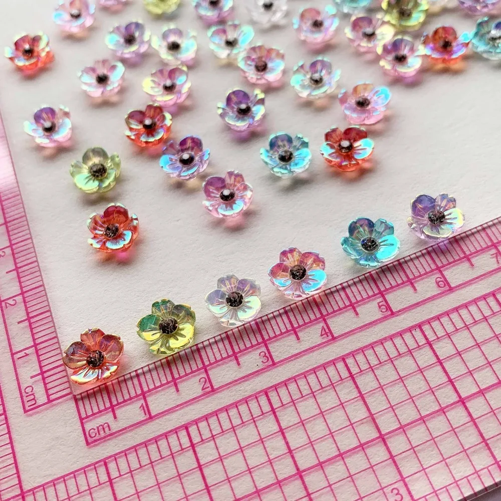 100pcs Mini Kawaii resin Shining flower  Flat Back Cabochons Scrapbook Diy Nail Party Hairpin Accessories Home Decoration Craft