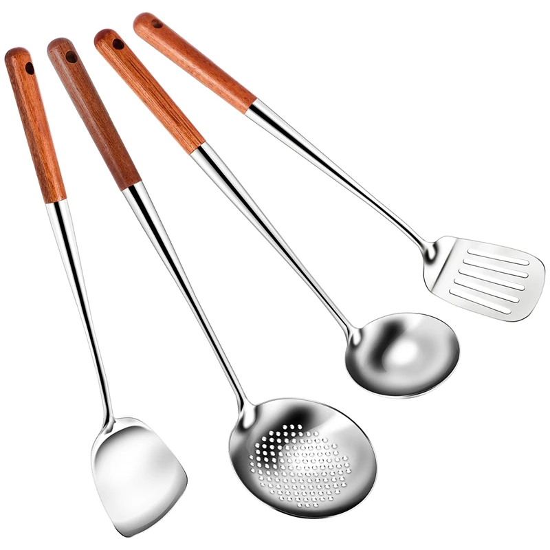 Long Handle Stainless Steel Wok Spatula Kitchen Slotted Turner Rice Spoon Ladle Cooking Tools Utensil Set