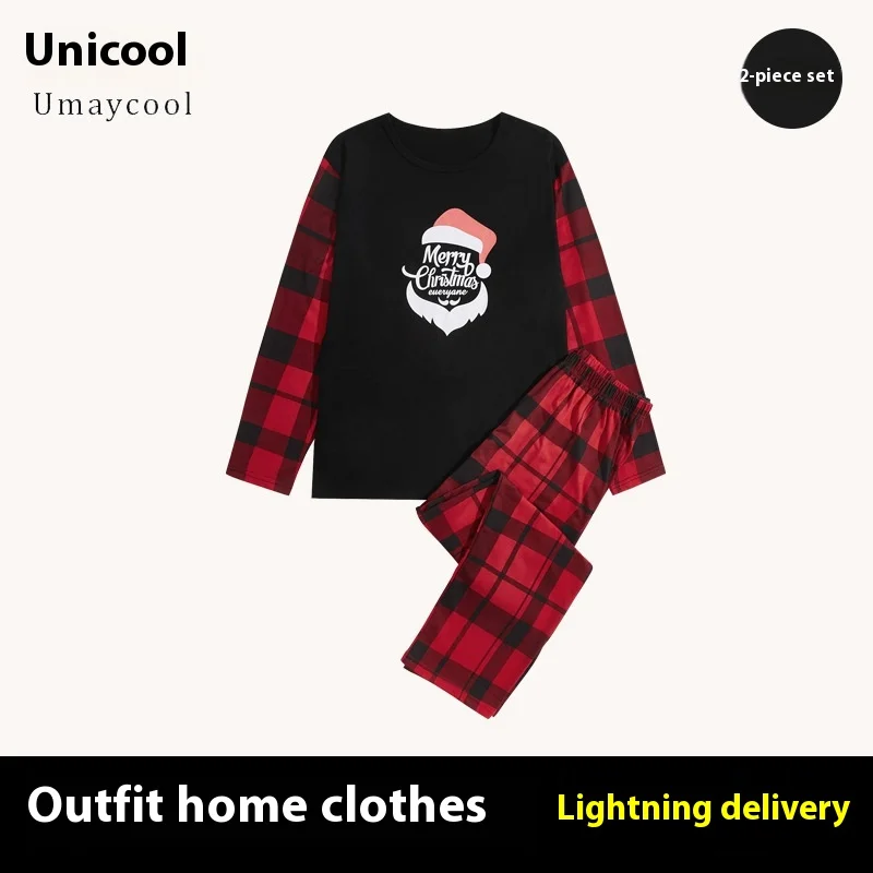 Homens natal loungewear pijamas conjunto de roupas outono inverno algodão calças compridas padrão natal loungewear para homem