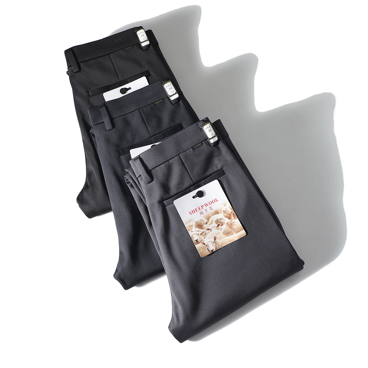 

Мужские повседневные брюки прямого кроя из смесовой шерсти с меховой подкладкой для зимы, для деловых поездок, ветрозащитные, устойчивые к сминанию