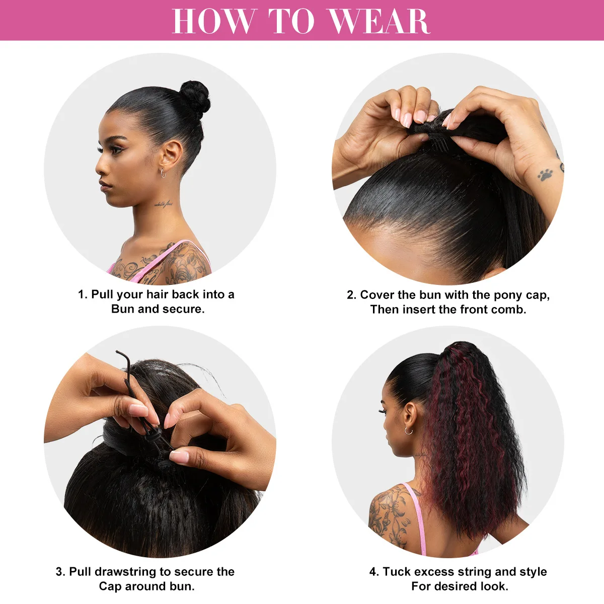 باروكات نسائية مع ذيل حصان، شعر صناعي طويل مستقيم برباط، ضفائر شعر مستعار، إكسسوارات شعر ذيل حصان ضخمة #3