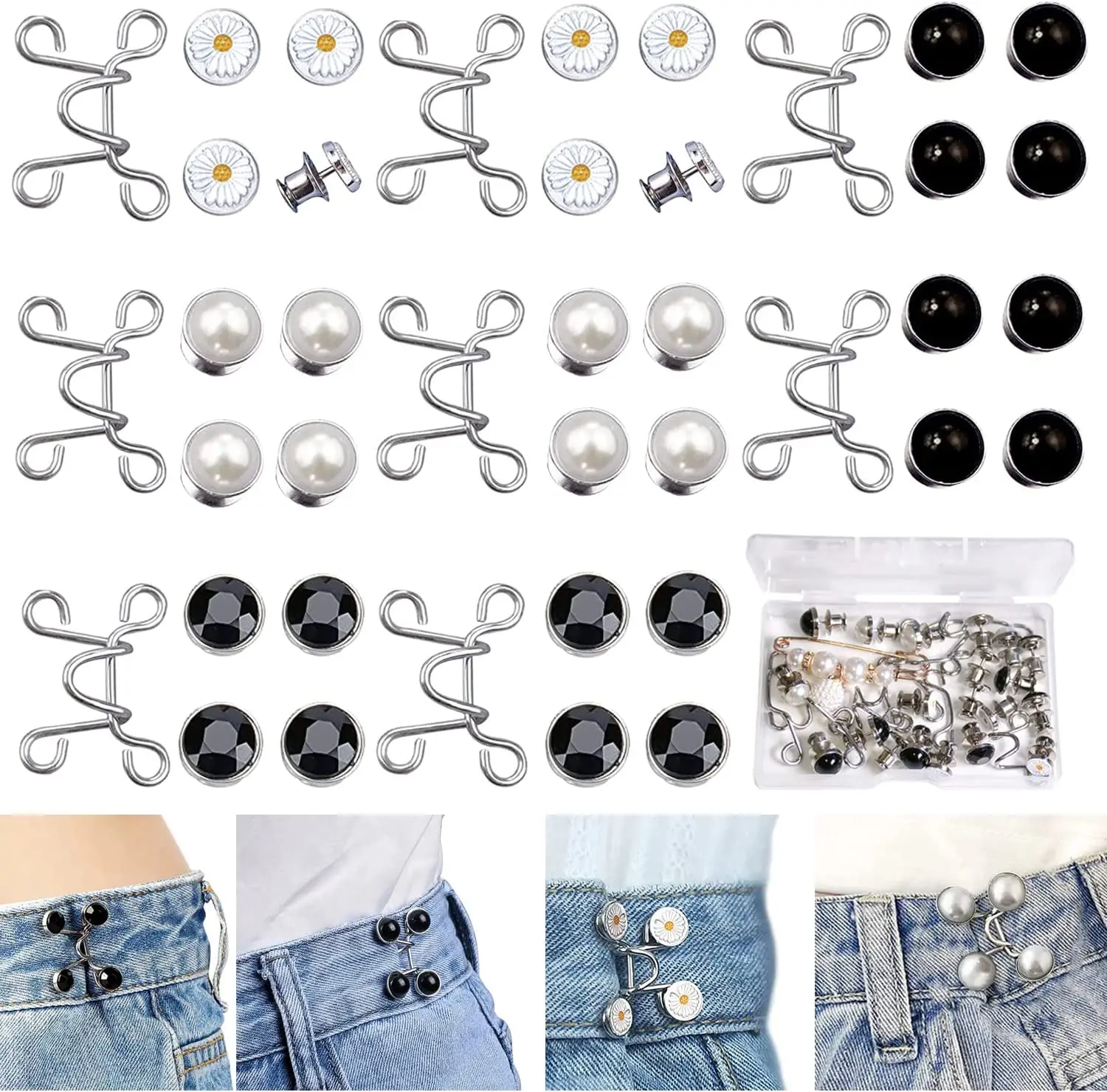 2/1Pcs Detachable Waist Buckle Extender Set Sewing-Free Jean Pants Metal Pins Clips Waist Tightener Clothing Buckles Buttons