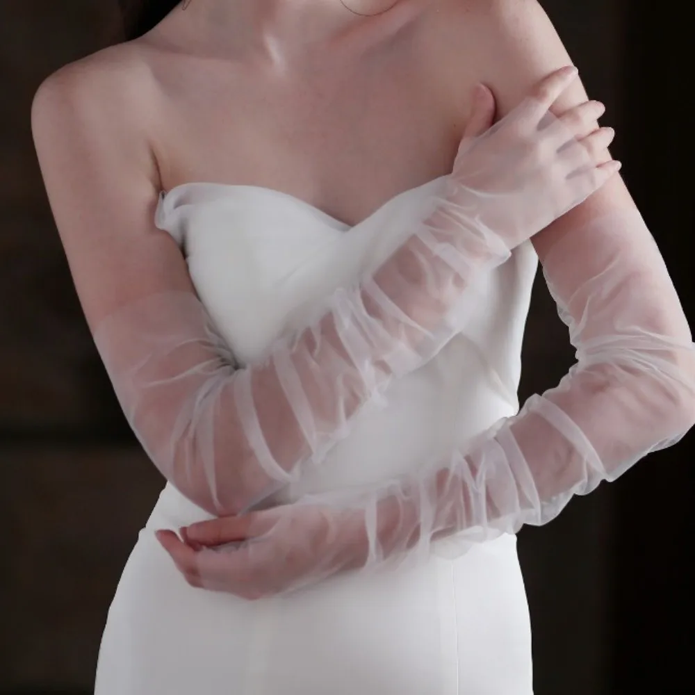 1 Pair Lace Wedding Dress Sleeves Soft Tulle Long Sleeves Bridal Gloves Elegant Sheer Material Arm Sleeves Photoshoot