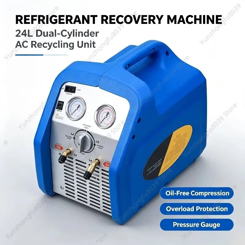 Fully automatic air conditioner refrigerant recovery machine, 24L double cylinder pump refrigerant recovery unit for
