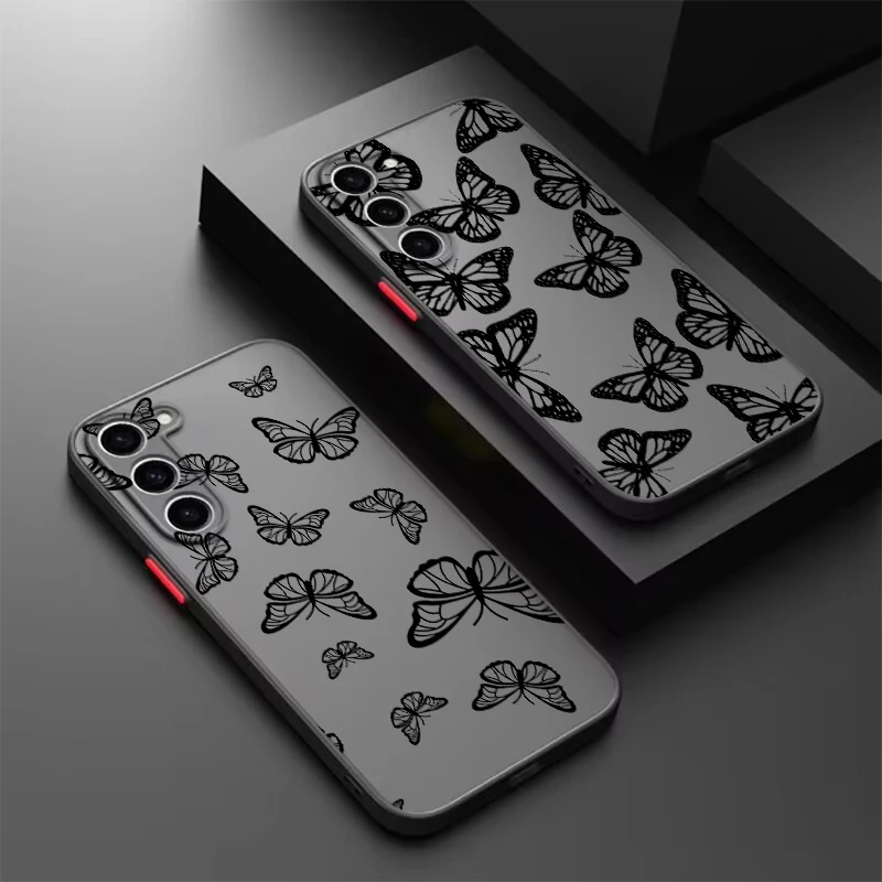 Butterfly Art Clock Design Frosted Translucent For Samsung Galaxy S24 S23 S22 S21 S20 FE S10 S9 S8 Plus Ultra Pro 5G Funda