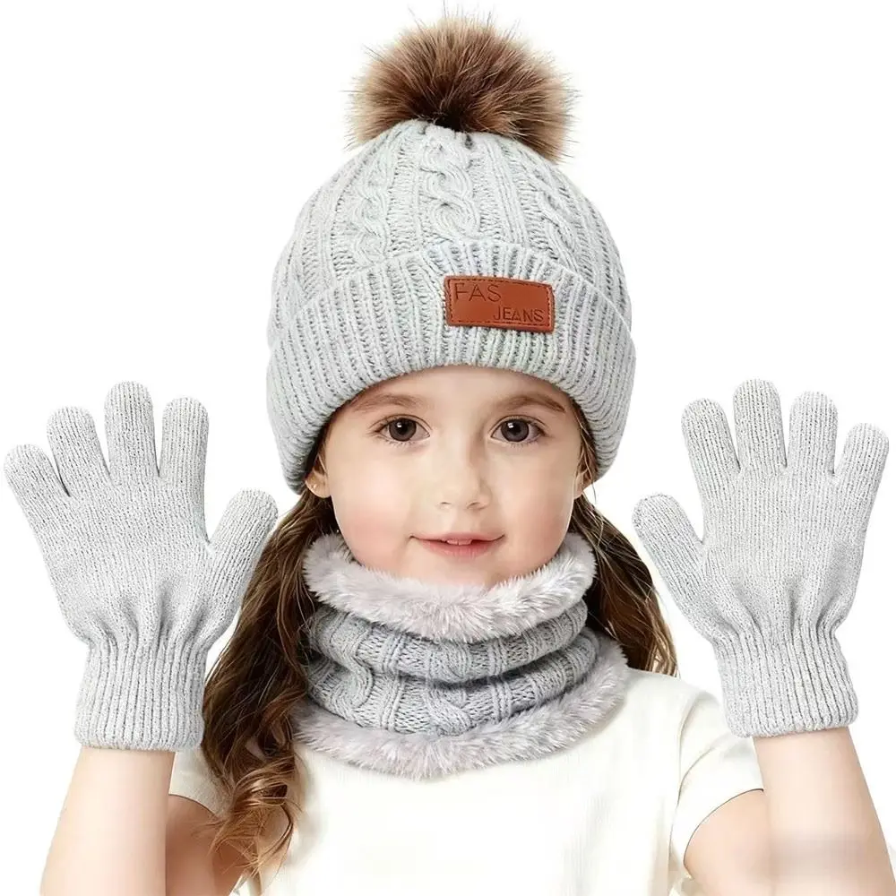 

Fashion Warm Winter Hat Scarf Gloves Set Windproof Pompom Knitted Hats Thicken Soft Toddler Bonnet Outdoor
