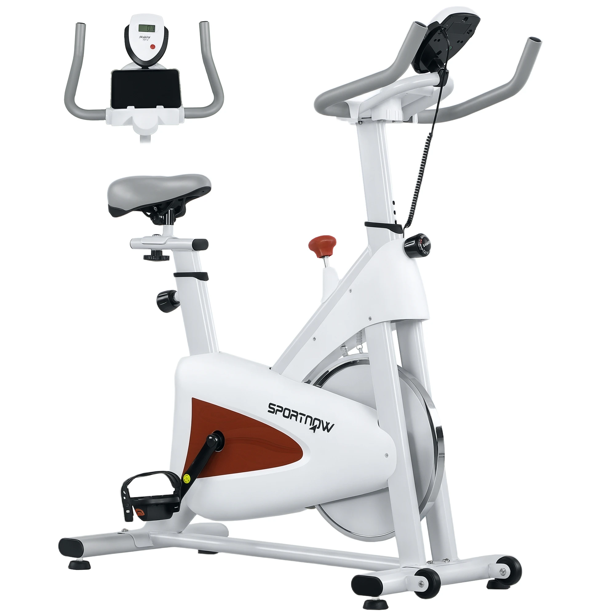 SPORTNOW Vélo d'appartement silencieux avec selle et résistance réglables, moniteur LCD, support de tablette, blanc